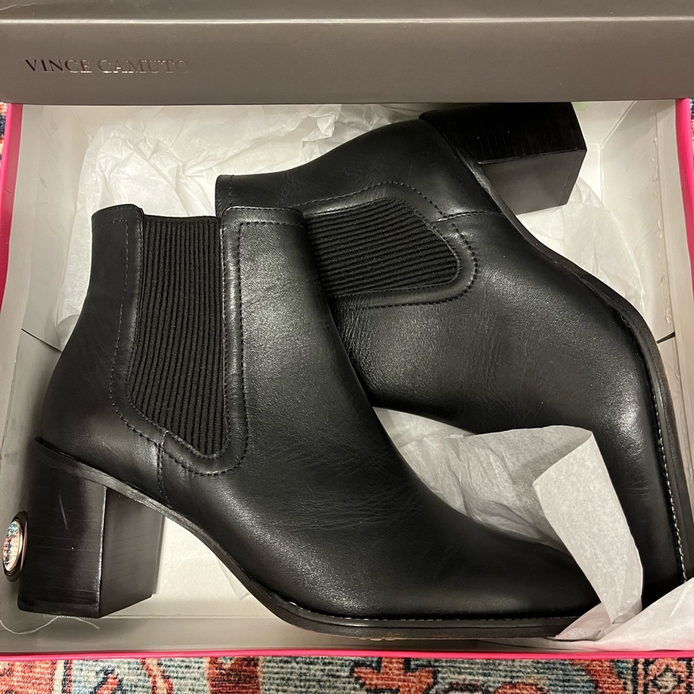 Vincent Camuto black leather ankle boots